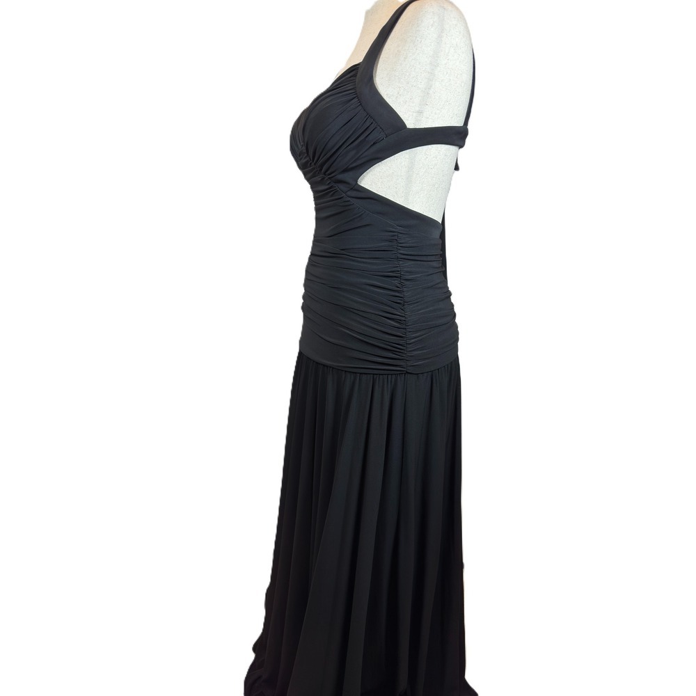 Vintage XSCAPE by Joanna Chen Black Ruched Evening Formal Gown Open Back size 12 - Picture 4 of 9